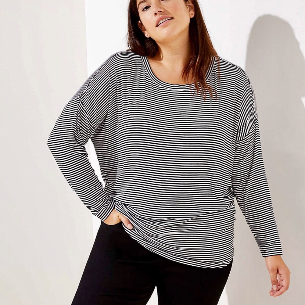 NWT Loft Black and White Striped Long Sleeve Top